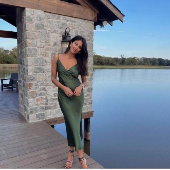 Zara Draped Slip Dress Medium Dark Emerald Green - Picture 14 of 16